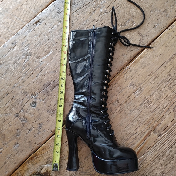 Ellie Easy Knee High Vinyl Platform Lace Up Boots - Picture 3 of 8